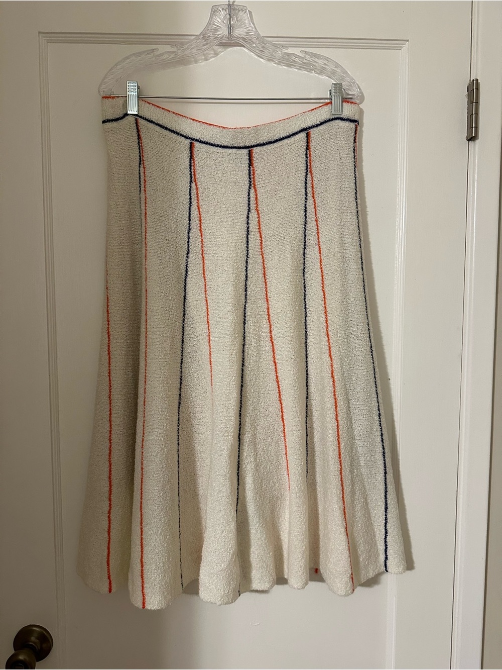 J. Crew Cream A-Line Knit Skirt with Navy and Orange Stripe Detail